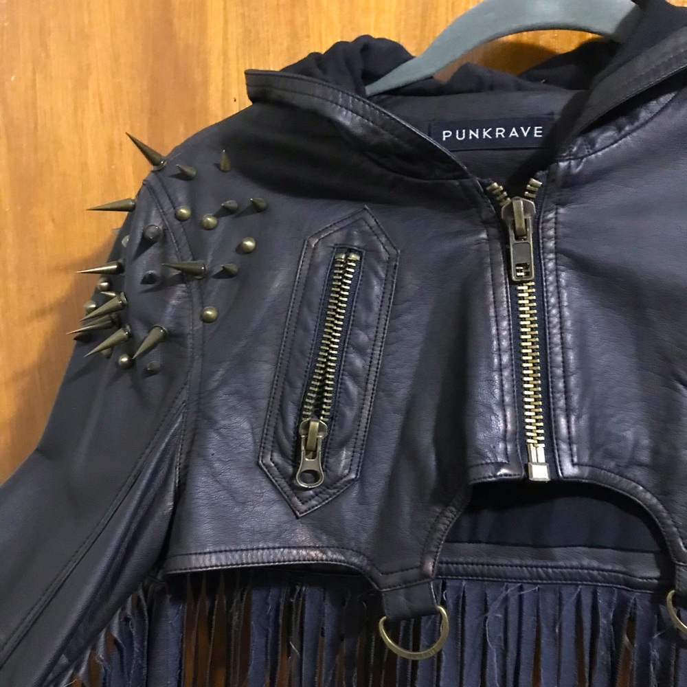 Punkrave leather fringe jacket